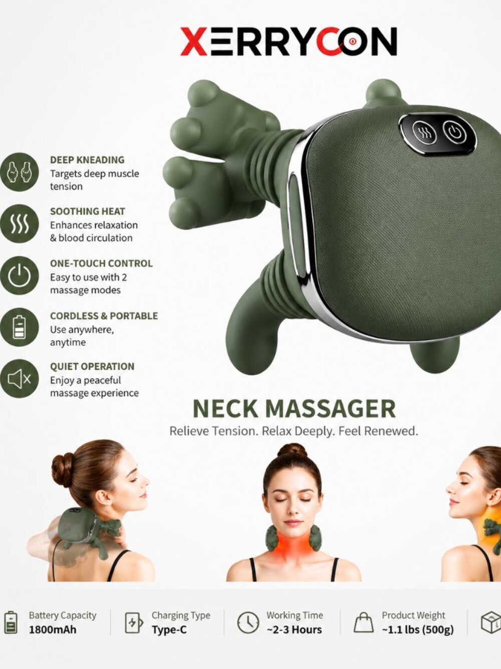Neck & Shoulder Massager with Heat, Deep Tissue Shiatsu Massage